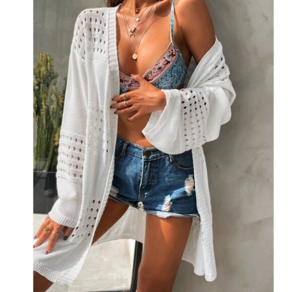 light Weight Casual Open Front Cardigan White - Picture 7 of 7